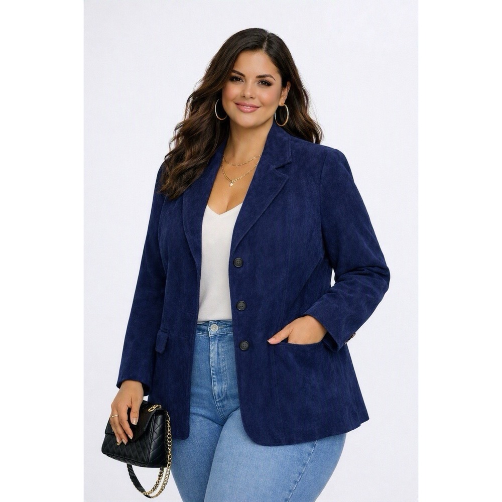 Suede Leather Blazer Jacket Women's 3X Blue